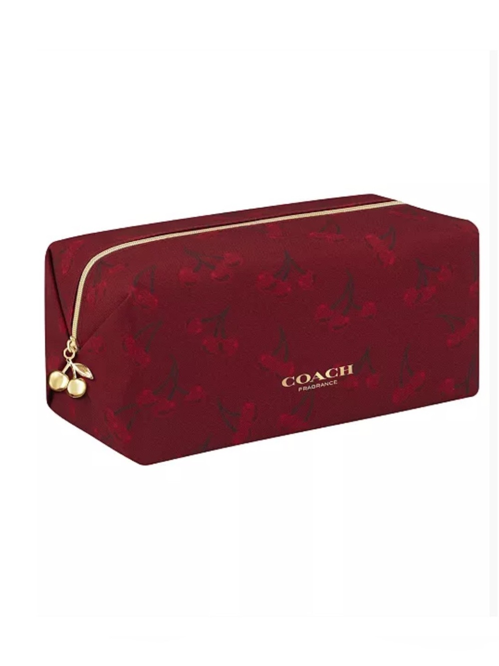 Authentic COACH Cherry-Print Makeup Cosmetic Bag with Gold Cherry Charm